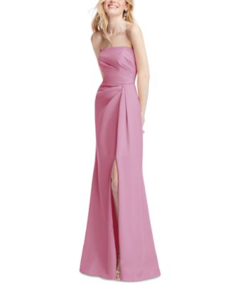 Plus Size Strapless Pleated Faux Wrap Trumpet Gown with Front Slit