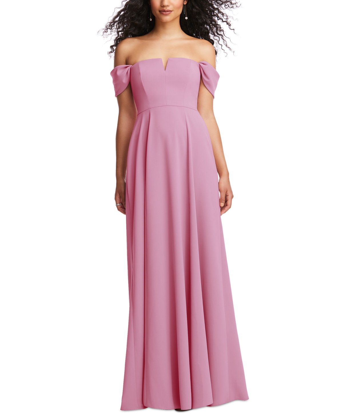 Dessy Collection Plus Size Off-the-Shoulder Pleated Cap Sleeve A-line Maxi Dress