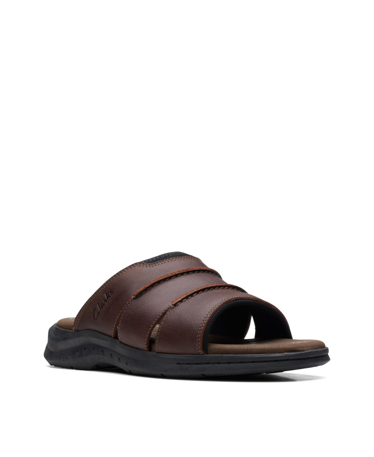 Clarks Men's Leather Walkford Easy Slide Sandals In Brown Tumbled Leather