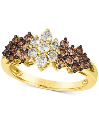 Le Vian Chocolate Ombre Diamond Cluster Ring 1 ct tw in 14k Rose Gold White Gold or Yellow Gold - Yellow Gold 3500$