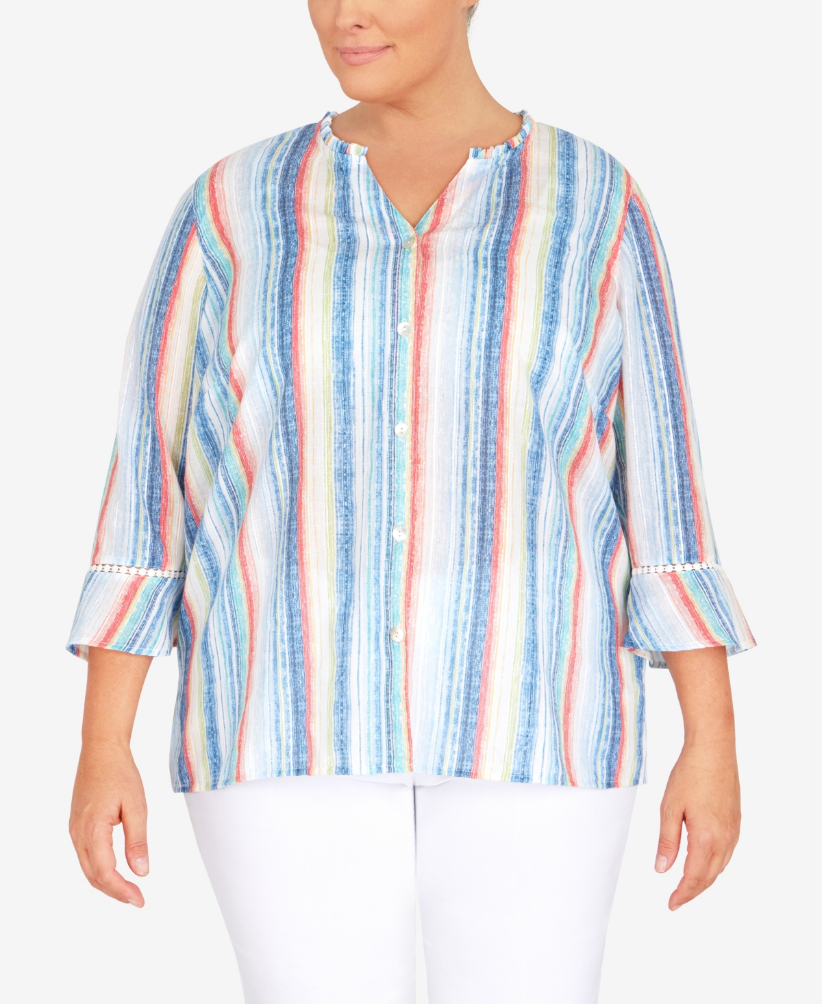 Alfred Dunner Plus Size Peace Of Mind Three-quarter Length Top In Multi