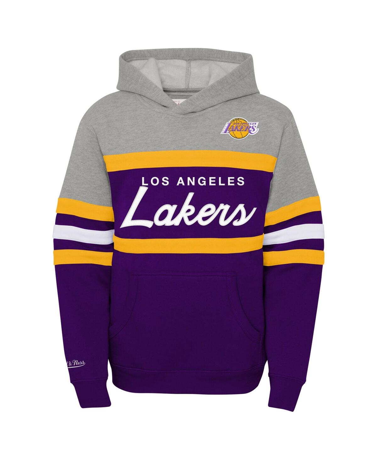 Mitchell & Ness Big Boys  Heather Gray, Purple Los Angeles Lakers Hardwood Classics Head Coach Pullov In Heather Gray,purple