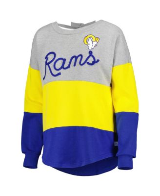 Women's Heathered Gray, Royal Los Angeles Rams Outfield Deep V-Back Pullover Sweatshirt