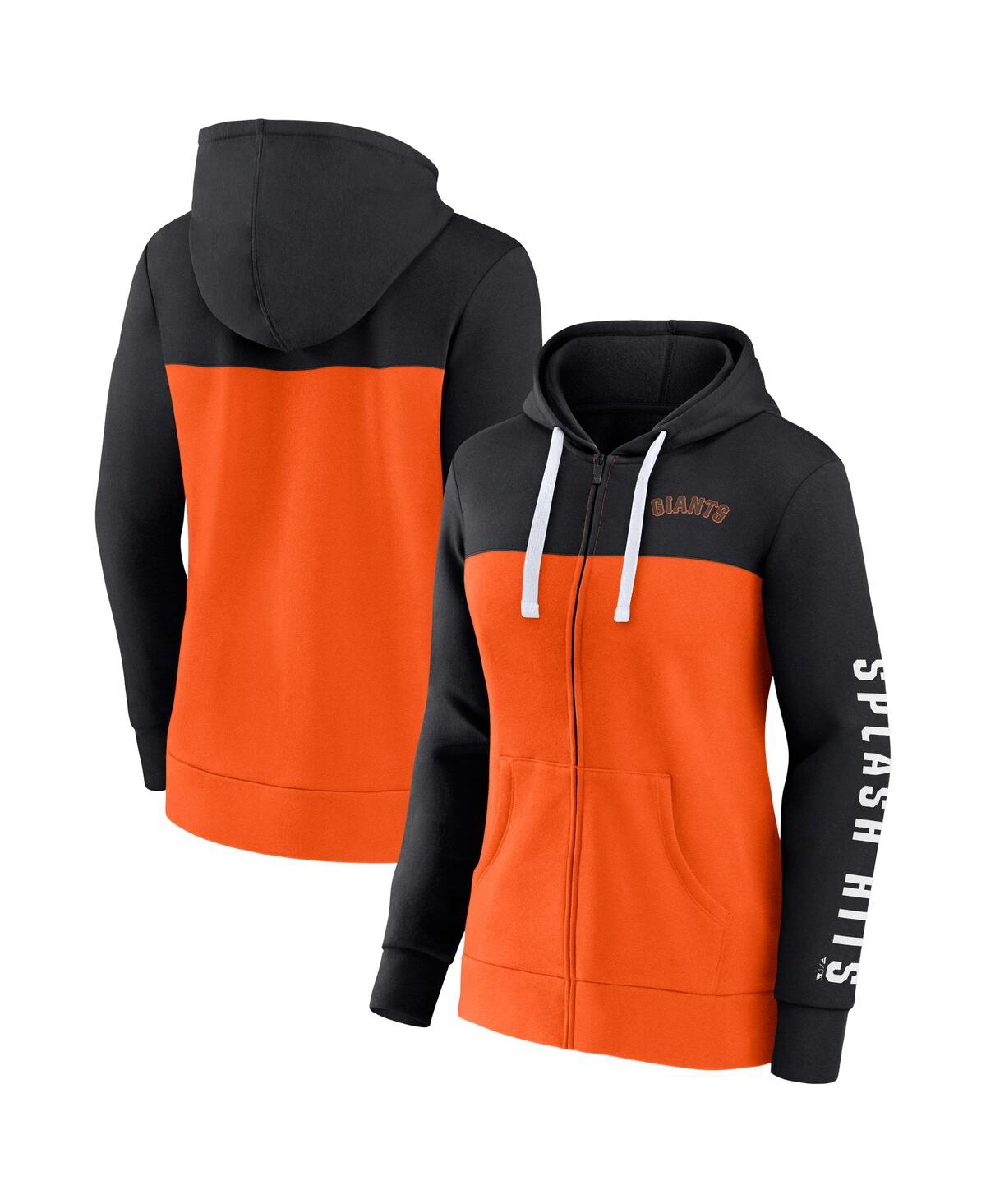 Fanatics Women's  Black, Orange San Francisco Giants Take The Field Colorblocked Hoodie Full-zip Jack In Black,orange