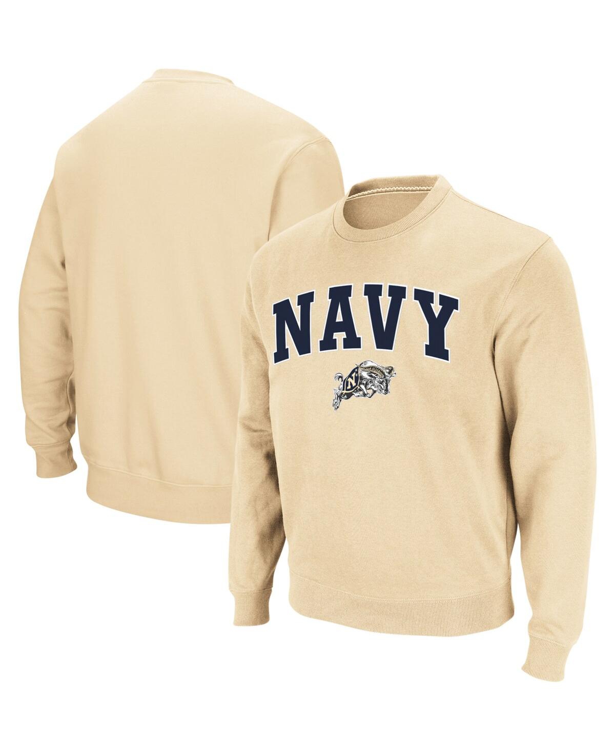 Colosseum Men's  Gold Navy Midshipmen Arch And Logo Crew Neck Sweatshirt