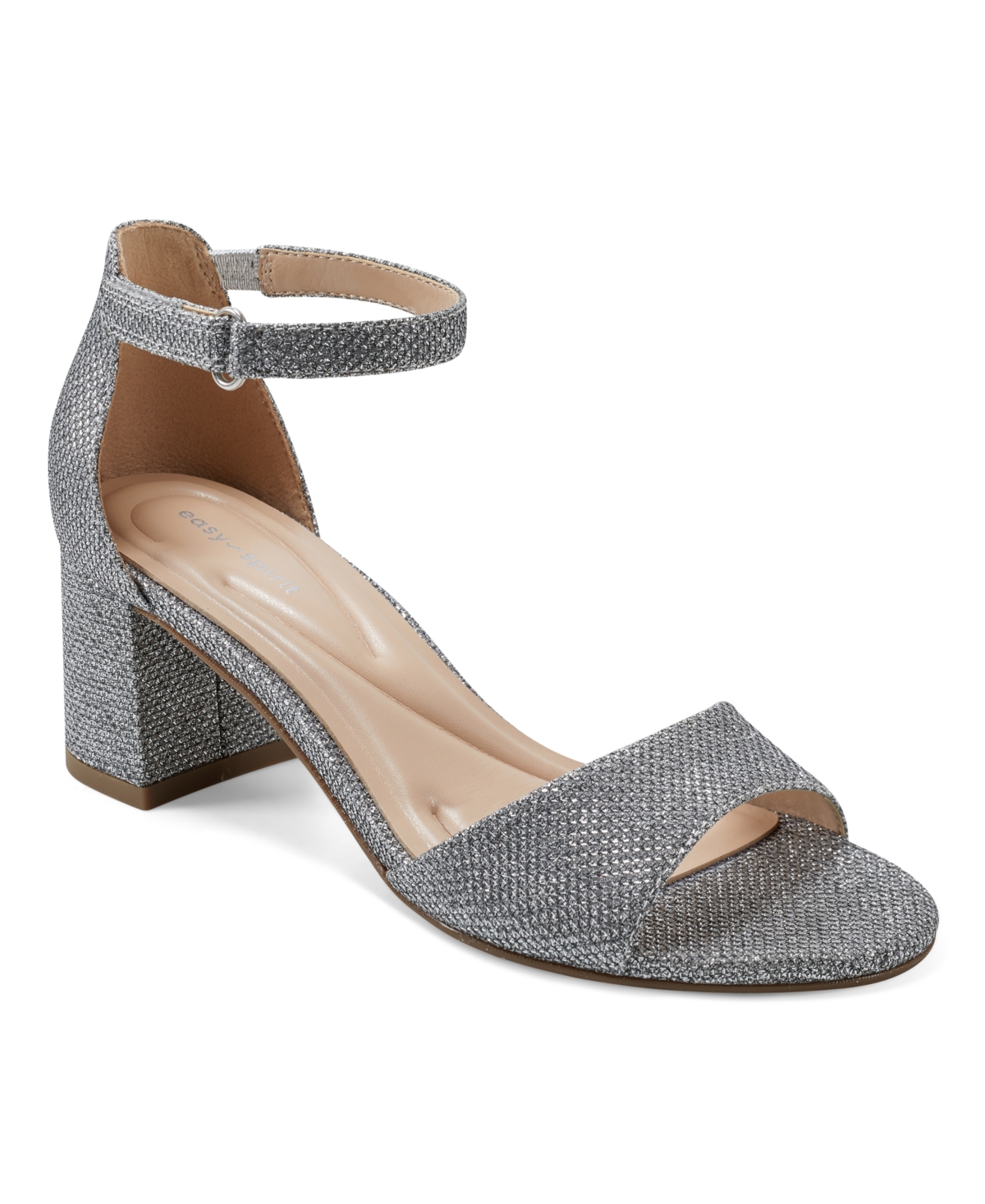 Easy Spirit Women s Daven Round Toe Block Heel Dress Sandals Silver Glam Textile Smart Closet