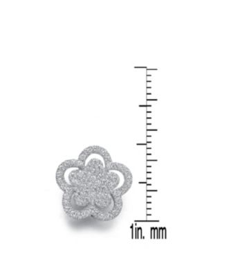 Sterling Silver In White Gold Plating Cubic Zirconia Double flower Stud Earrings