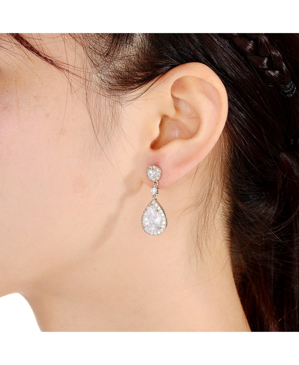 Genevive Sterling Silvergold Plated Pear Drop Cubic Zirconia with Circle Post Earrings - White