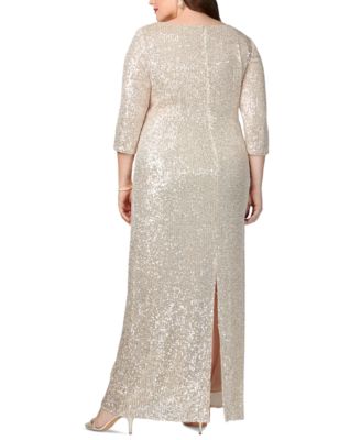 Plus Size V-Neck 3/4-Sleeve Sequin Gown