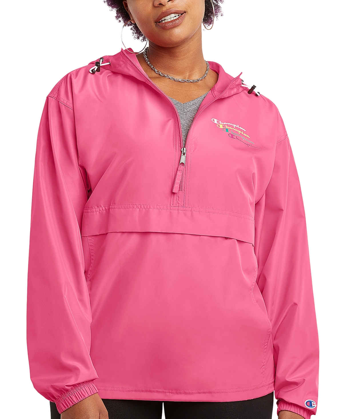 Champion Women's Packable Windbreaker Pullover Hooded Jacket In