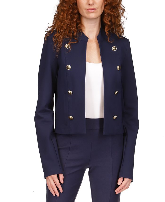 Michael Kors Petite Band-Collar Military Jacket & Reviews - Jacket &  Blazers - Petites - Macy's