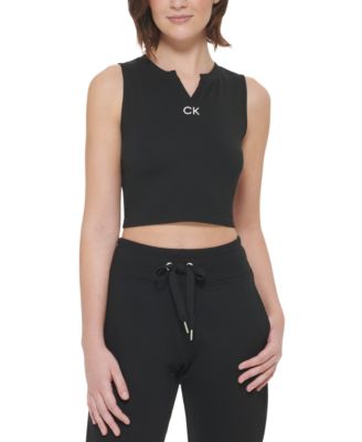 Calvin Klein Women s Logo Print Split Neck Cropped Tank Macy s