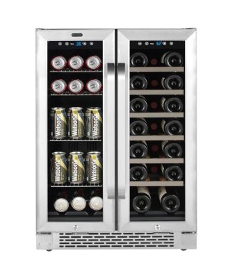 24" Built-In French Door Dual Zone 20 Bottle Wine 60 Can Beverage Cooler