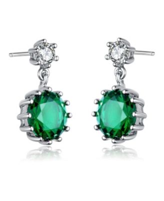 Sterling Silver White Gold Plated Cubic Zirconia Circle Drop Earrings