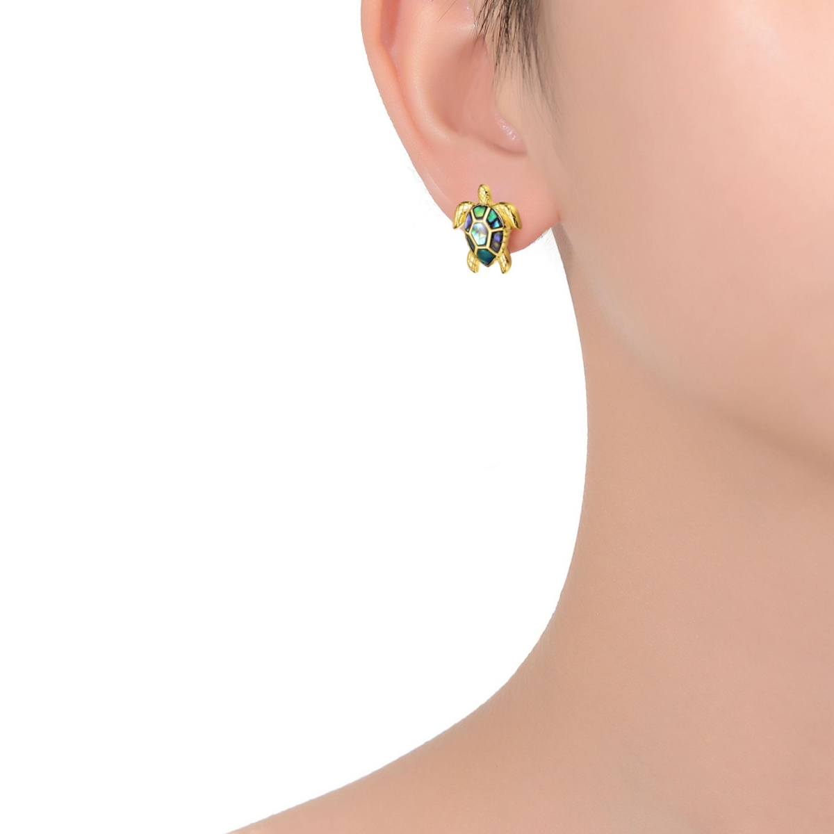 Genevive Sterling Silver 14k YellowPlated with Shimmering Abalone Shell Inlay Sea Turtle Stud Earrings - Gold