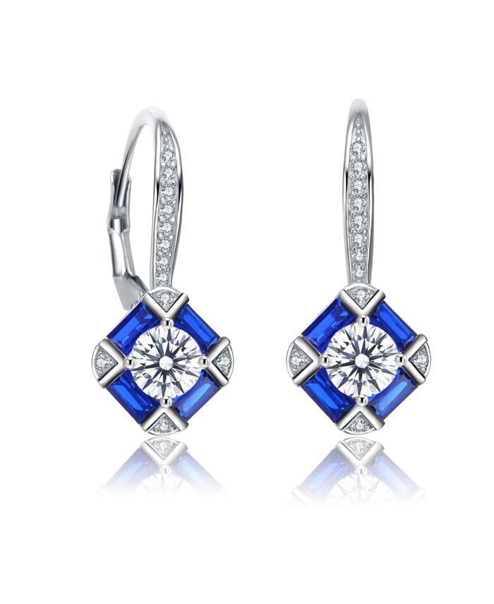 Genevive Sterling Silver White Gold Plated and Blue Cubic Zirconia