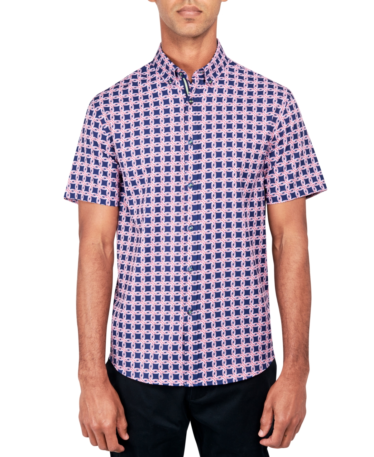 Men's Regular-Fit Non-Iron Performance Stretch Linked Circle-Print Button-Down Shirt - Red