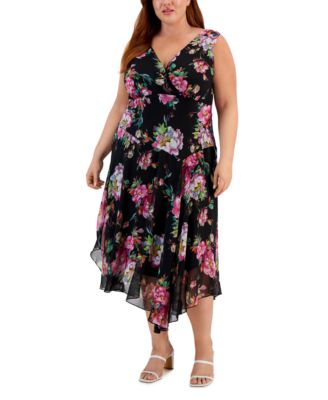 Connected Plus Size Floral-Print Surplice Midi Dress - Macy's