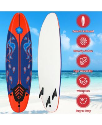 6' Surfboard Foamie Body Surfing Board W/3 Fins and Leash