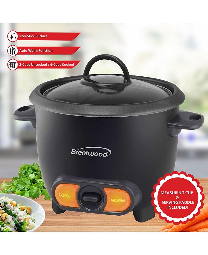Brentwood Appliances Brentwood 3 Cup Uncooked/6 Cup Cooked Non Stick Rice Cooker in Black Macy's
