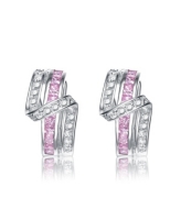 Sterling Silver Cubic Zirconia Cross Path Stud Earrings - Pink