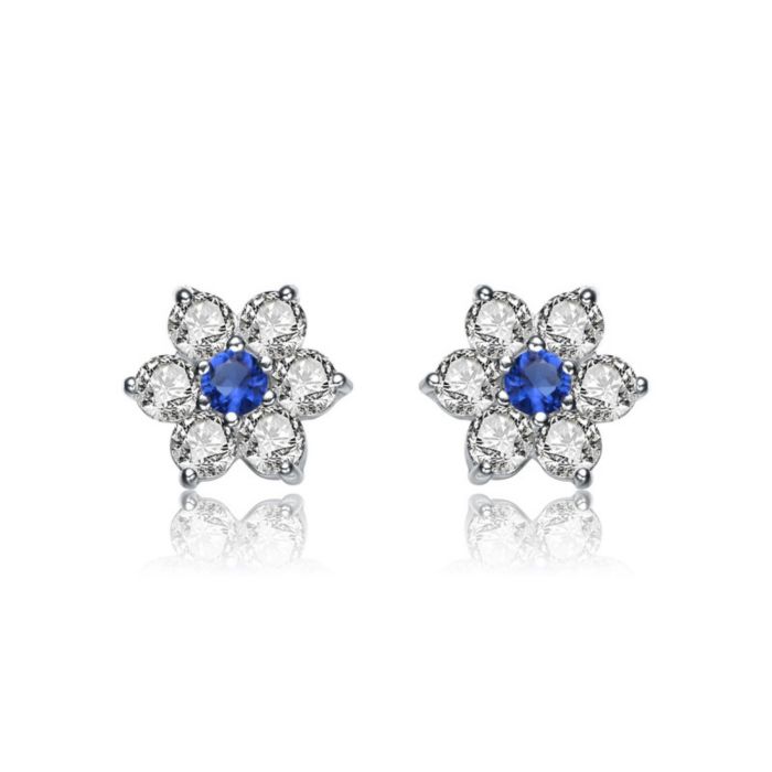 GiGiGirl Dainty Sterling Silver Round CZ Flower Stud Earrings
