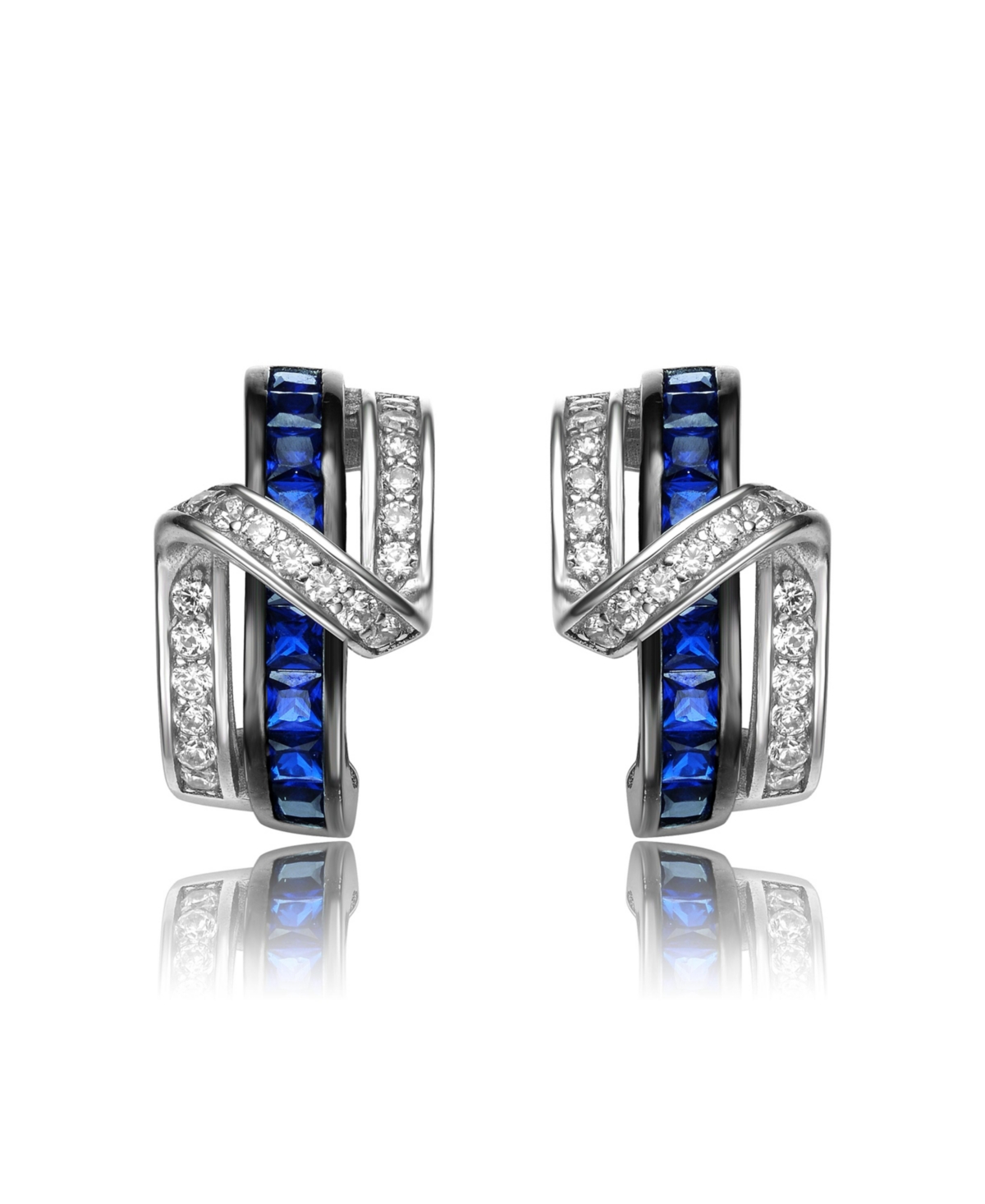 Sterling Silver Cubic Zirconia Cross Path Stud Earrings - Blue