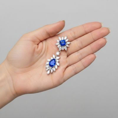 Sterling Silver Two Stone Cubic Zirconia Dangling Earrings