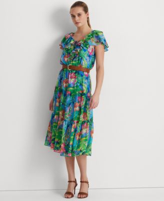 Lauren Ralph Lauren Women's Floral Crinkle Georgette Tiered Dress, Regular  & Petite - Macy's