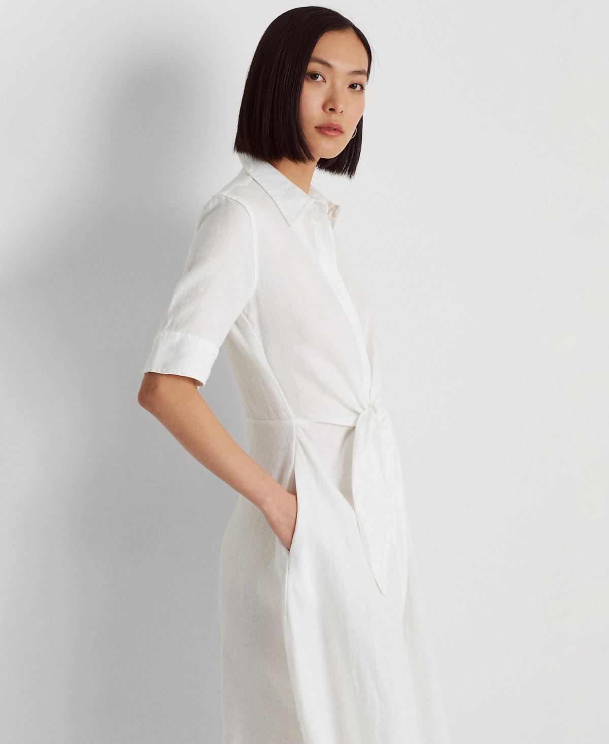 Shop Lauren Ralph Lauren Petite Linen Fit & Flare Shirtdress In Lauren Navy