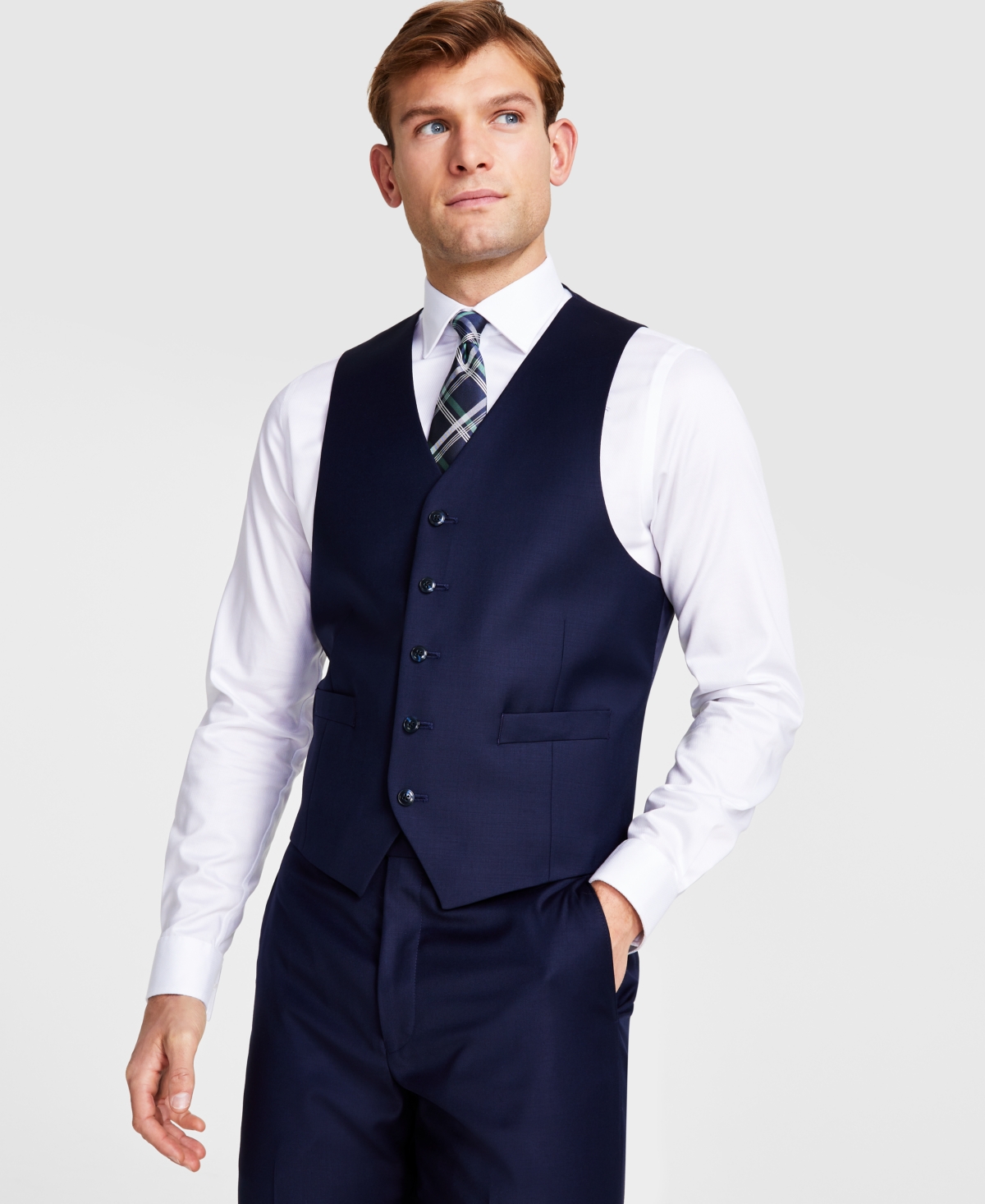 Michael Kors Men's Classic-fit Wool-blend Stretch Solid Suit Vest In Navy