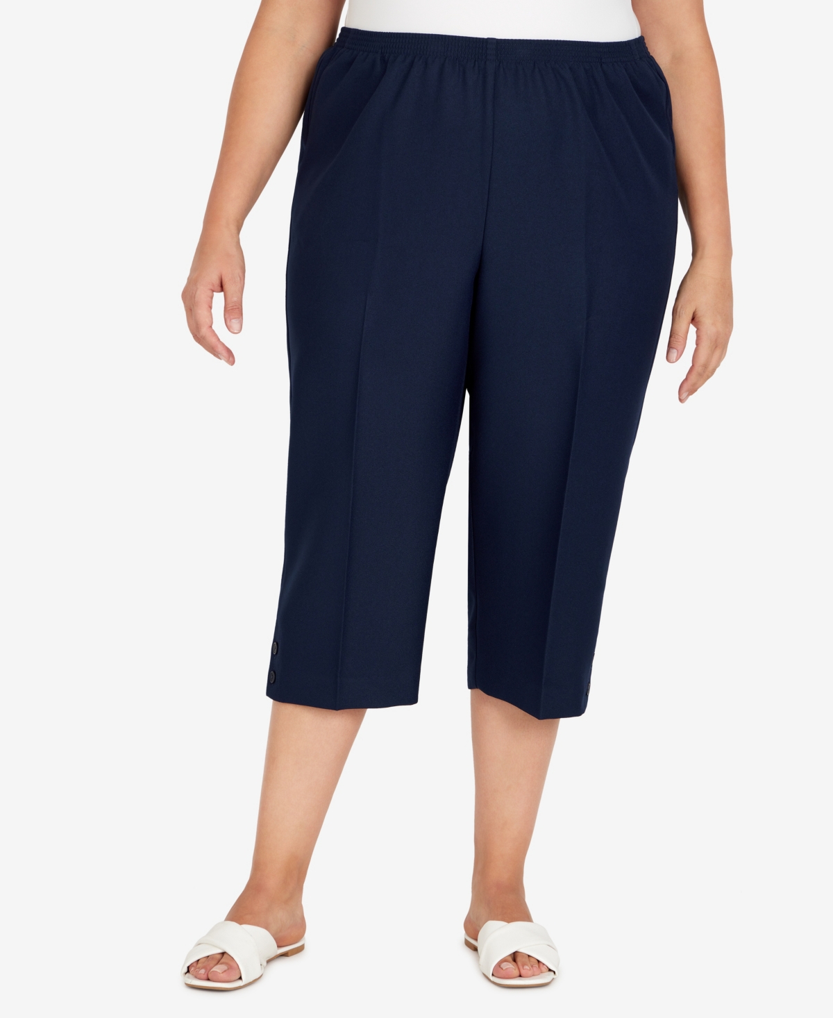 Alfred Dunner Petite Classics Pull-on Capri Pants In Navy