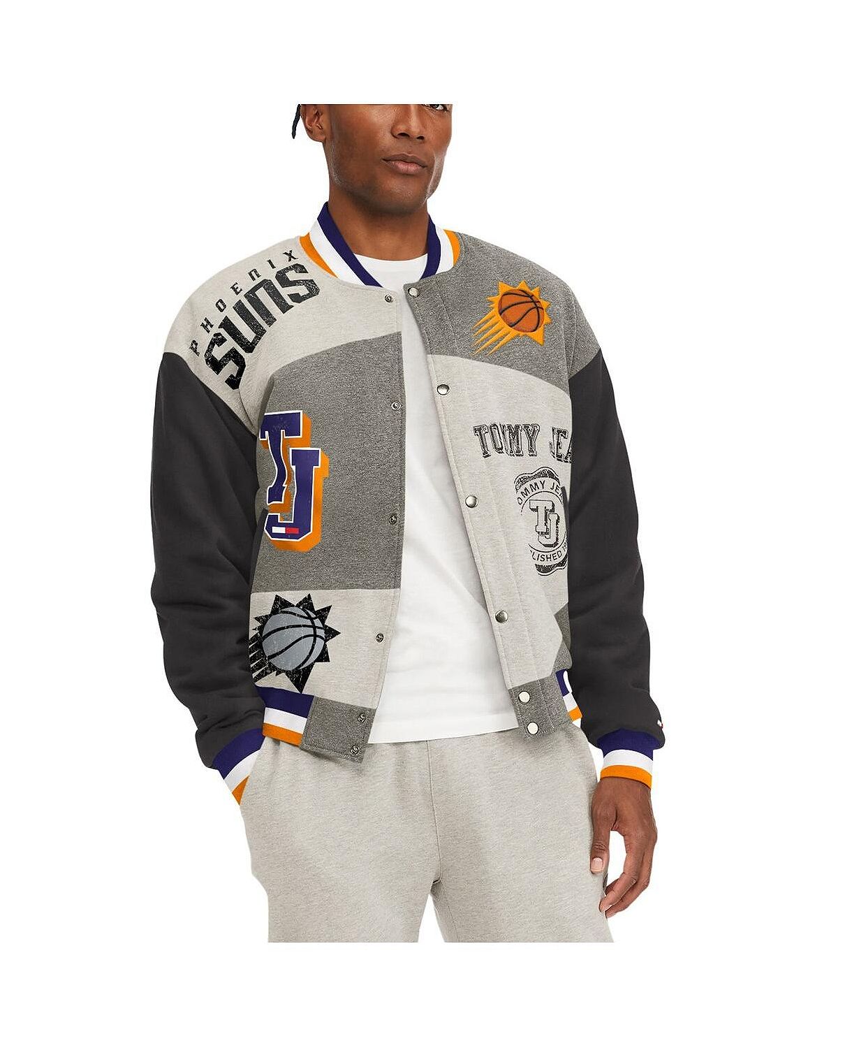 Mens Gray Phoenix Suns James Fleece Full-Snap Varsity Jacket