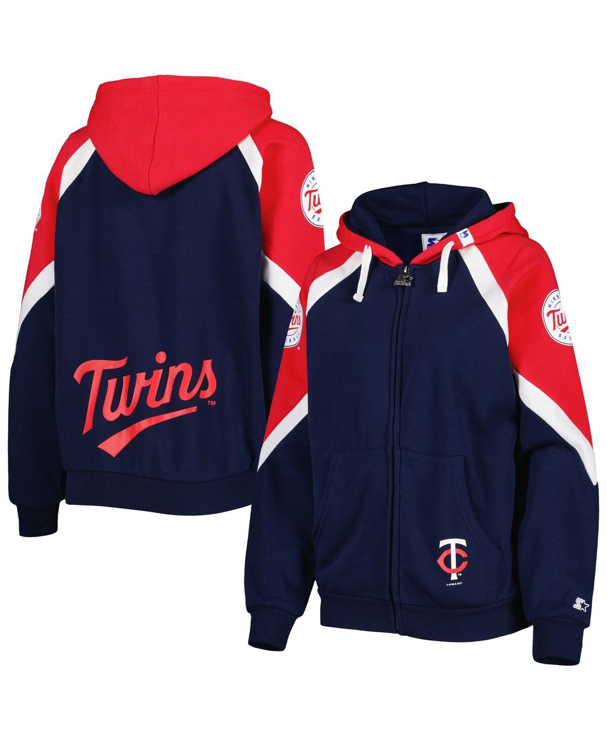 Shop Starter Women's  Navy, Red Minnesota Twins Hail Mary Full-zip Hoodie In Navy,red