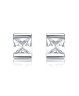 Sterling Silver  Clear Cubic Zirconia Stud Earrings