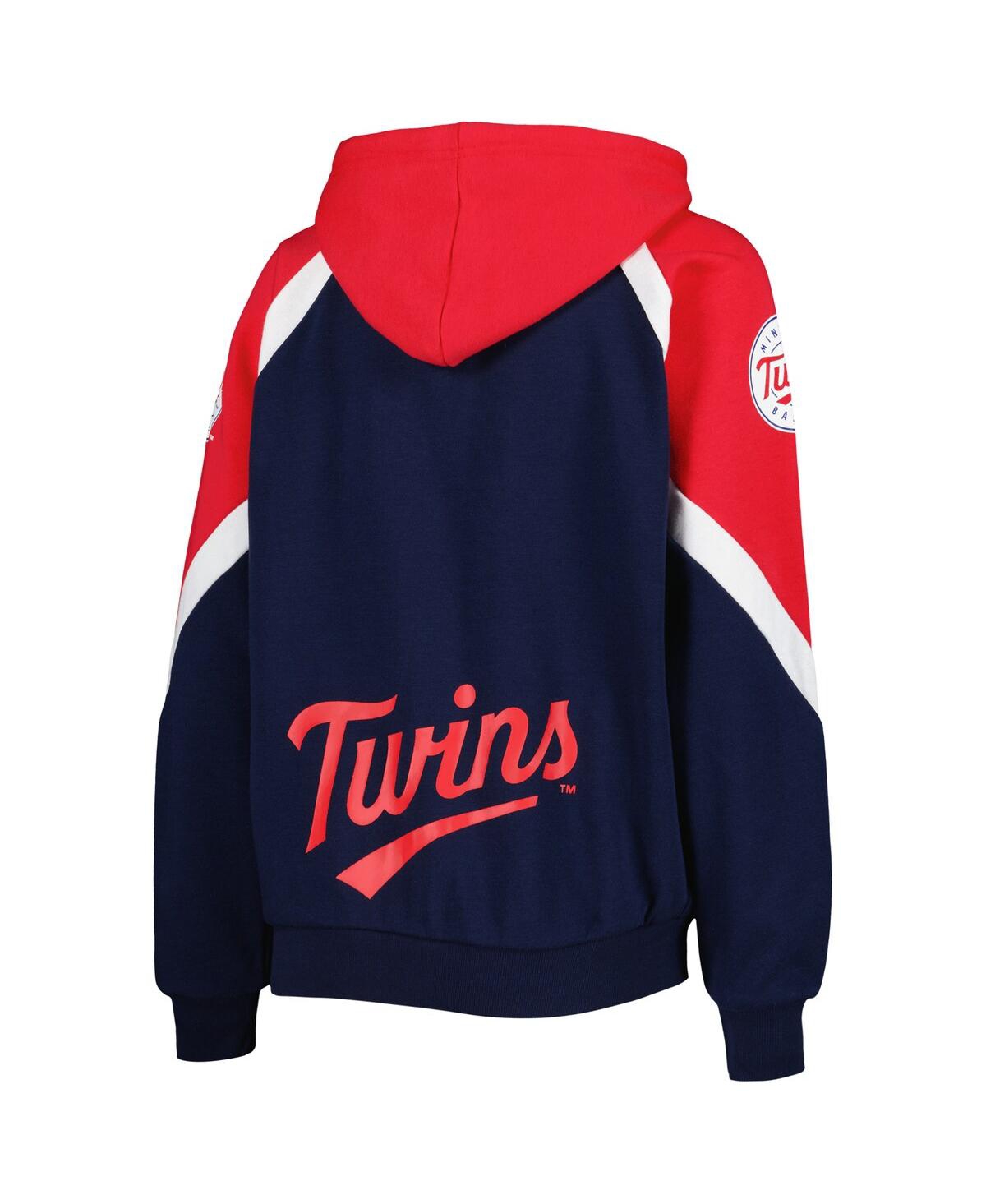 Shop Starter Women's  Navy, Red Minnesota Twins Hail Mary Full-zip Hoodie In Navy,red