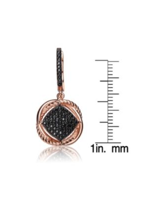18K Rose Gold and Black Plated Sterling Silver Cubic Zirconia Dangling Earrings
