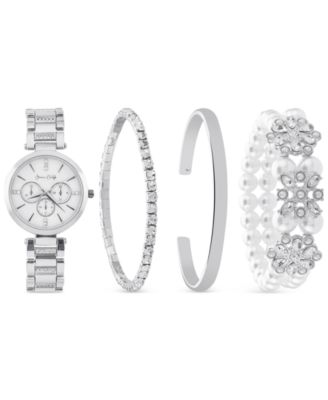 Women's Silver-Tone Metal Alloy Bracelet Watch 34mm Gift Set