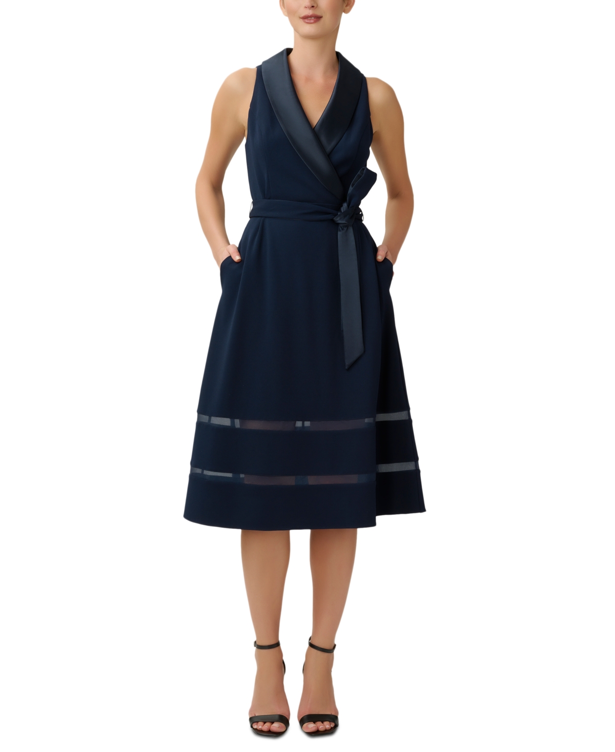 Shop Adrianna Papell Women's Fit & Flare Tuxedo Dress In Midnight