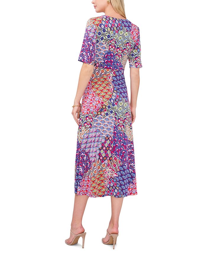 MSK Women's Mixed-Print Twist-Front Midi Dress - Macy's