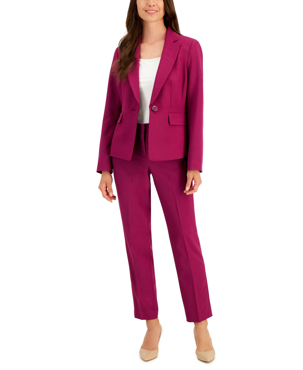 Women's Stretch Crepe One-Button Pantsuit, Regular & Petite Sizes - Wild Rose
