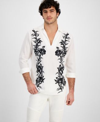 I.N.C. International Concepts - Men's Liam Gauze Long-Sleeve Popover Shirt