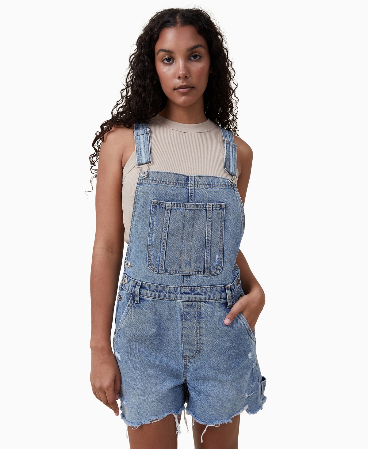 Cotton On Women's Utility Denim Overall Shorts In Surfers Blue Rip
