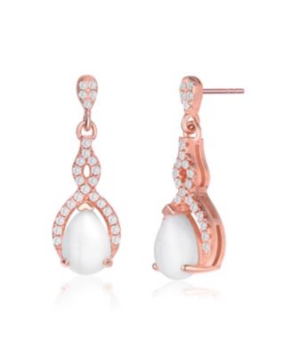 Cubic Zirconia Sterling Silver Colored Stoned Teardrop Earrings