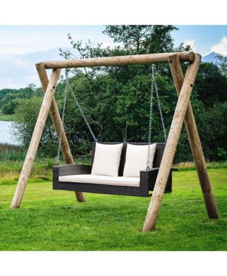 2-Person Patio Rattan Hanging Porch Swing Bench Chair Cushion