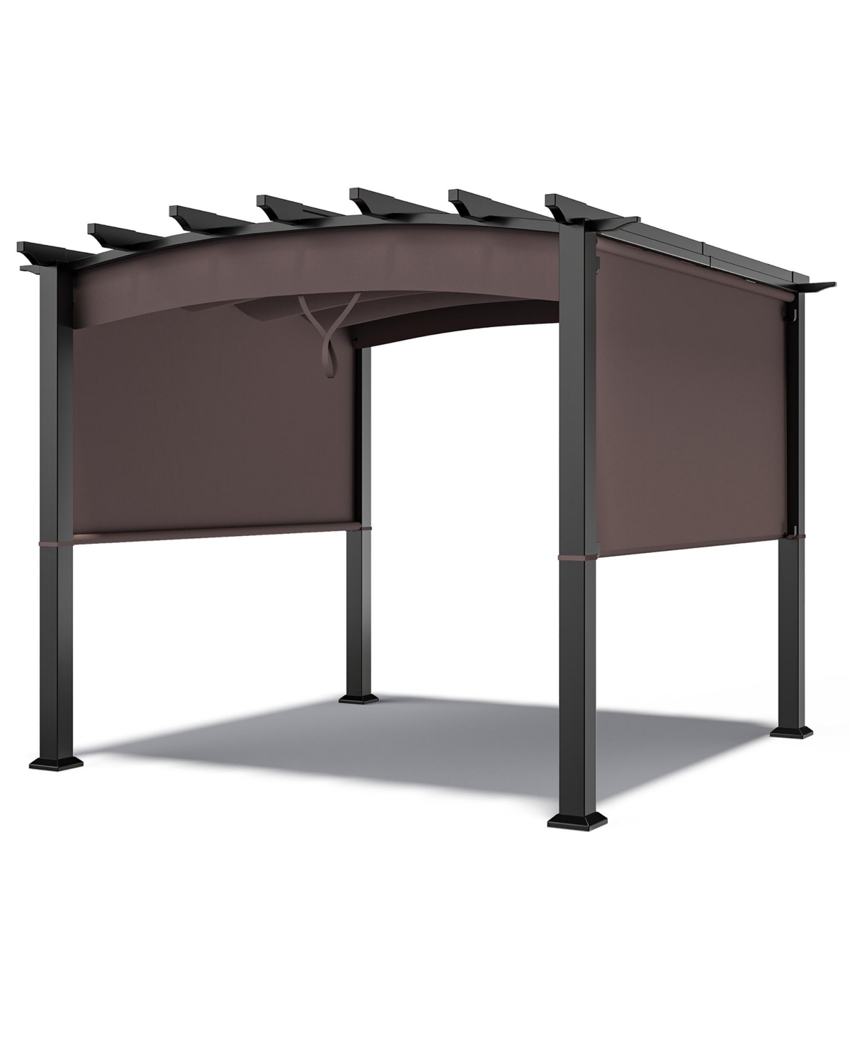 10 x 10ft Patio Pergola Gazebo Sun Shade Shelter W/Retractable Canopy - Brown
