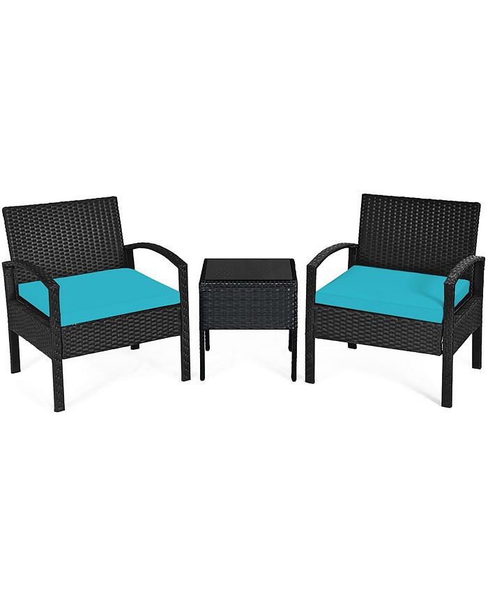 Costway 3PCS Patio Rattan Furniture Set Coffee Table & Chairs Set with