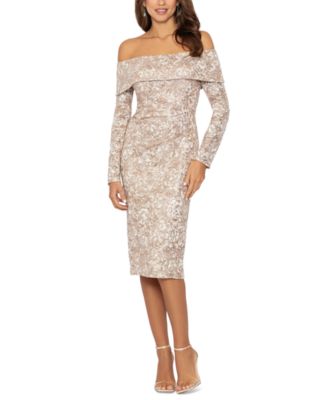 XSCAPE - Women's Off-The-Shoulder Sequinned Lace Sheath Dress
