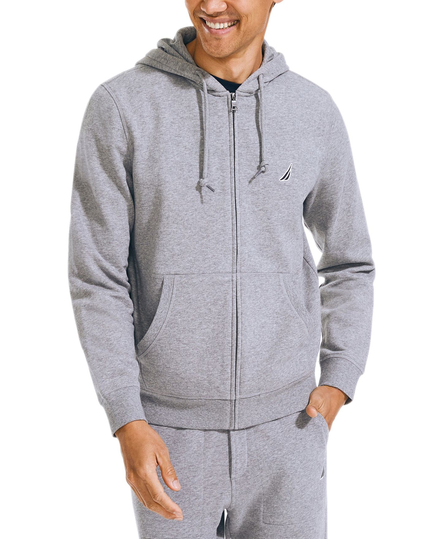 Мужское худи Nautica Classic-Fit Super Soft Knit Fleece Zip, цвет: Каменный серый — фото 1