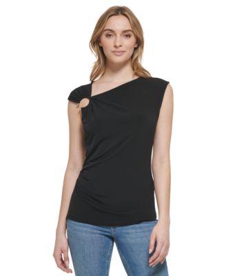 Calvin Klein - Women's Sleeveless Asymmetrical Neck Ring Hardware Top